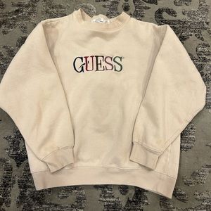 VTG Guess 90’s Sweatshirt Classic Beige Adult Medium. Embroidered Letters.